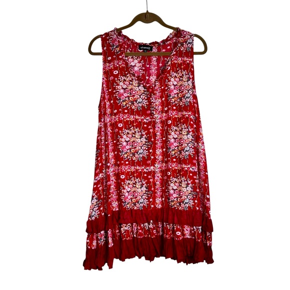 Raindrops Dresses & Skirts - Raindrops Women’s Large Floral Sleeveless Red Dress Sundress Mini Ruffle